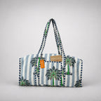 Thari Quilted Cotton Duffle Bag - Stripe & Palm Print Weekender Travel Bag