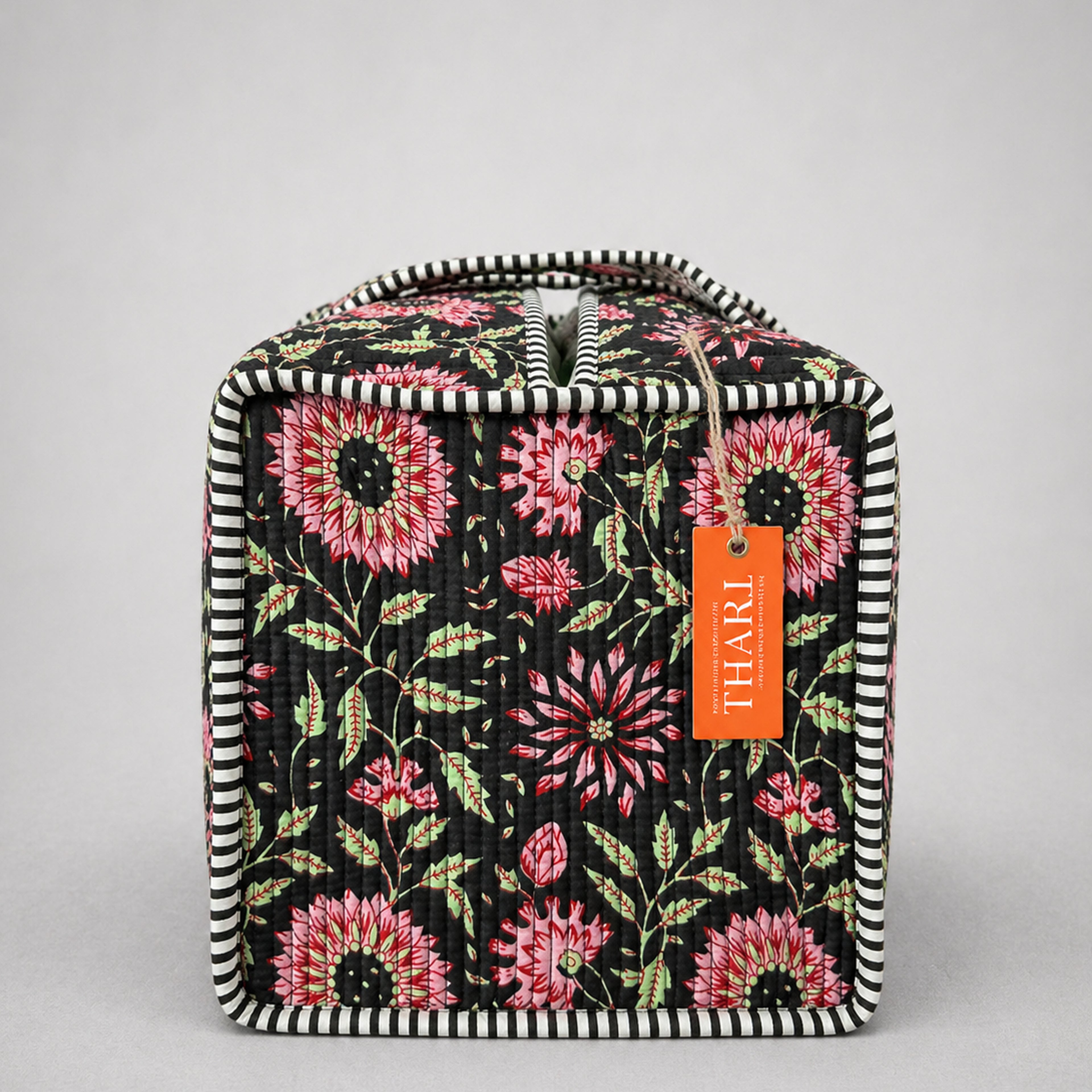 Thari Quilted Cotton Duffle Bag - Midnight Sunflower Print Weekender Travel Bag