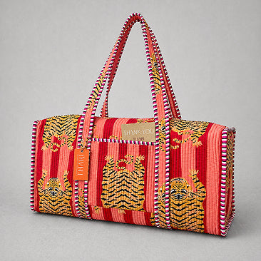 Thari Quilted Cotton Duffle Bag - Midnight Sunflower Print Weekender Travel Bag