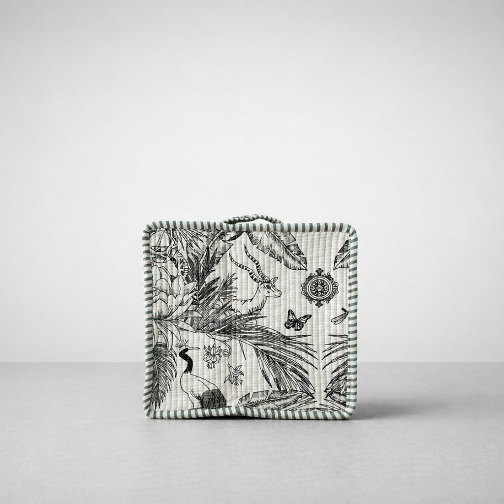Thari Quilted Cotton Duffle Bag - Heritage Wildlife Print Artisanal Travel Bag