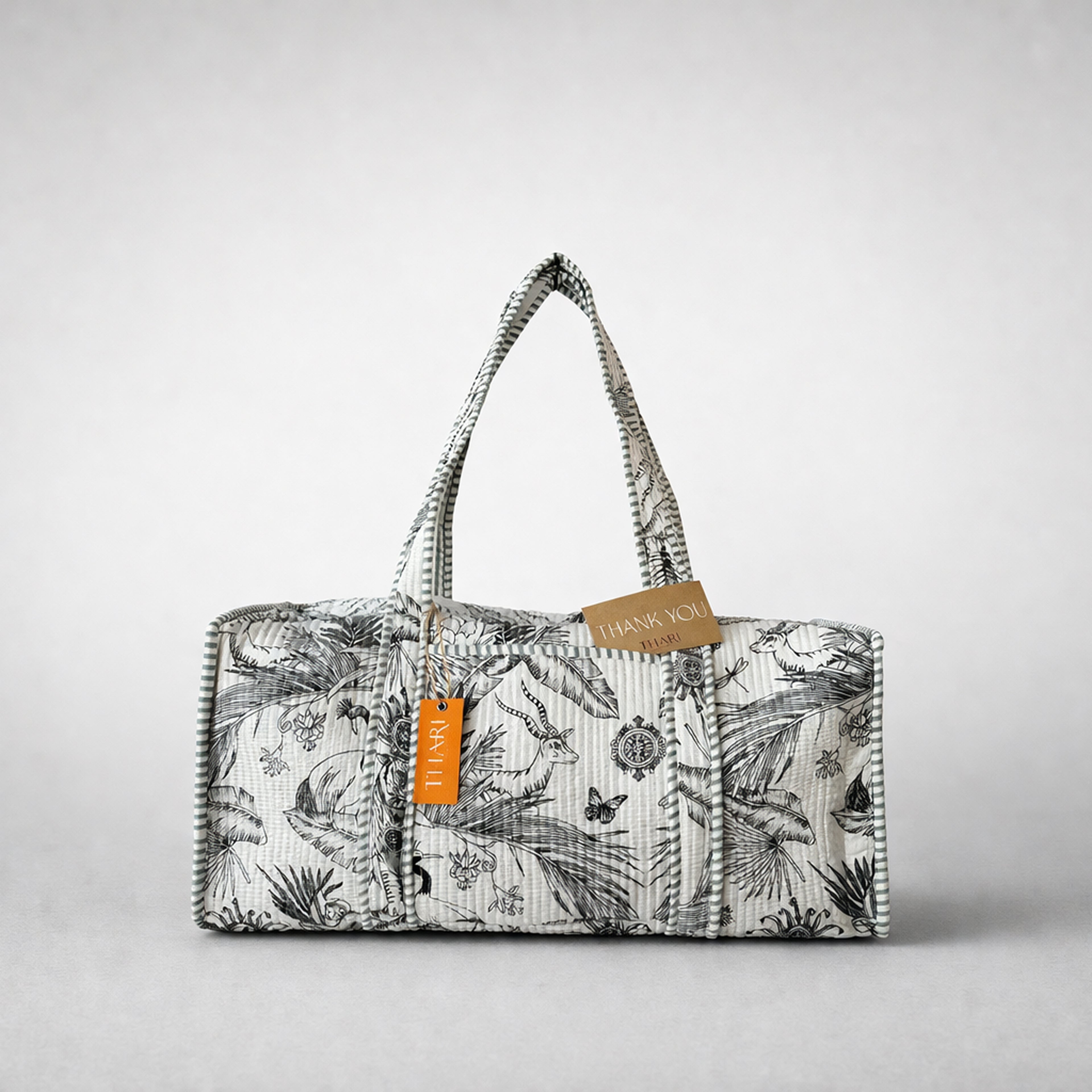 Thari Quilted Cotton Duffle Bag - Heritage Wildlife Print Artisanal Travel Bag