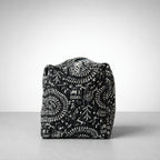 Thari Quilted Cotton Duffle Bag - Black Heritage Motif Print Artisanal Travel Bag