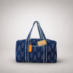 Thari Quilted Cotton Duffle Bag - Indigo Ikat Print Weekender Travel Bag