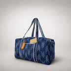 Thari Quilted Cotton Duffle Bag - Indigo Ikat Print Weekender Travel Bag