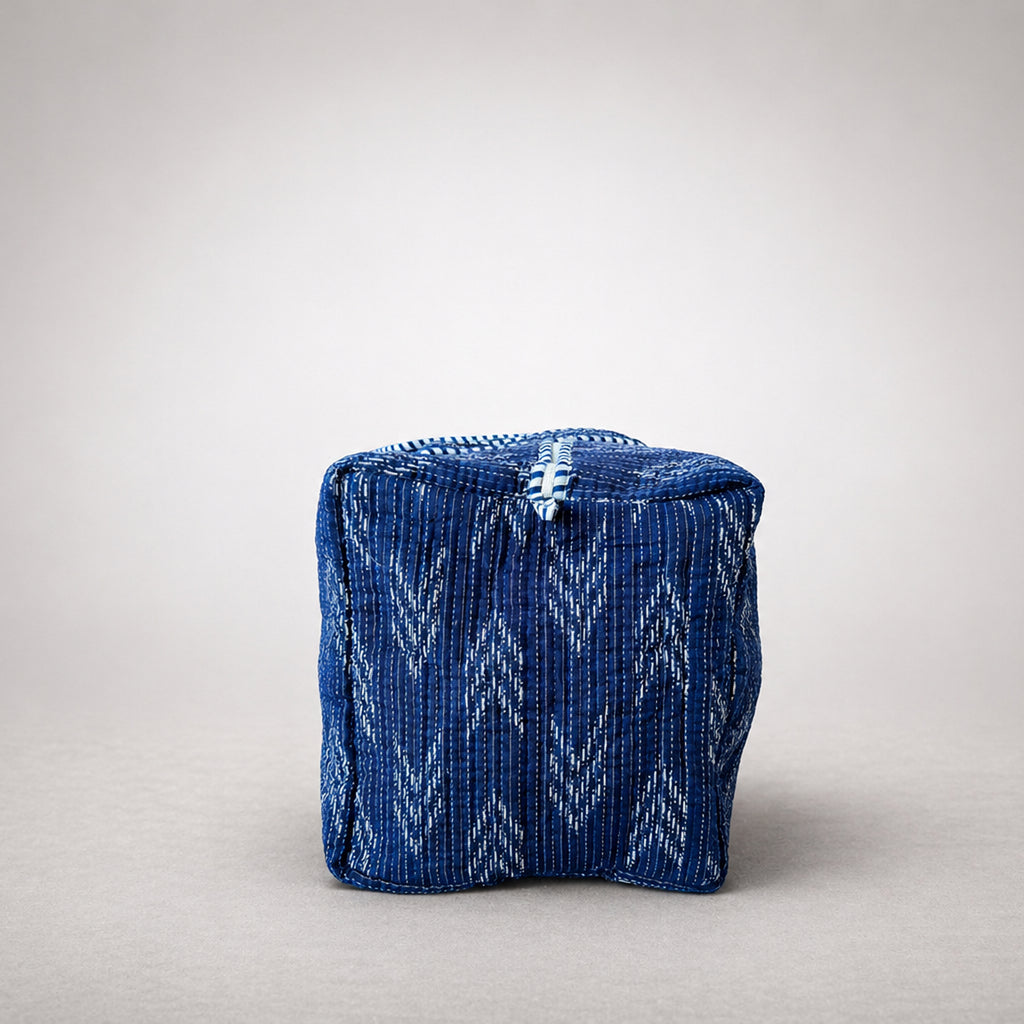 Thari Quilted Cotton Duffle Bag - Indigo Ikat Print Weekender Travel Bag