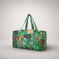 Thari Quilted Cotton Duffle Bag - Green Garden Floral Print Weekender Travel Bag