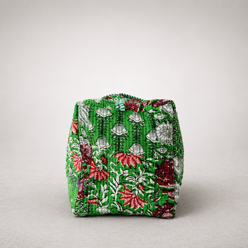 Thari Quilted Cotton Duffle Bag - Green Garden Floral Print Weekender Travel Bag