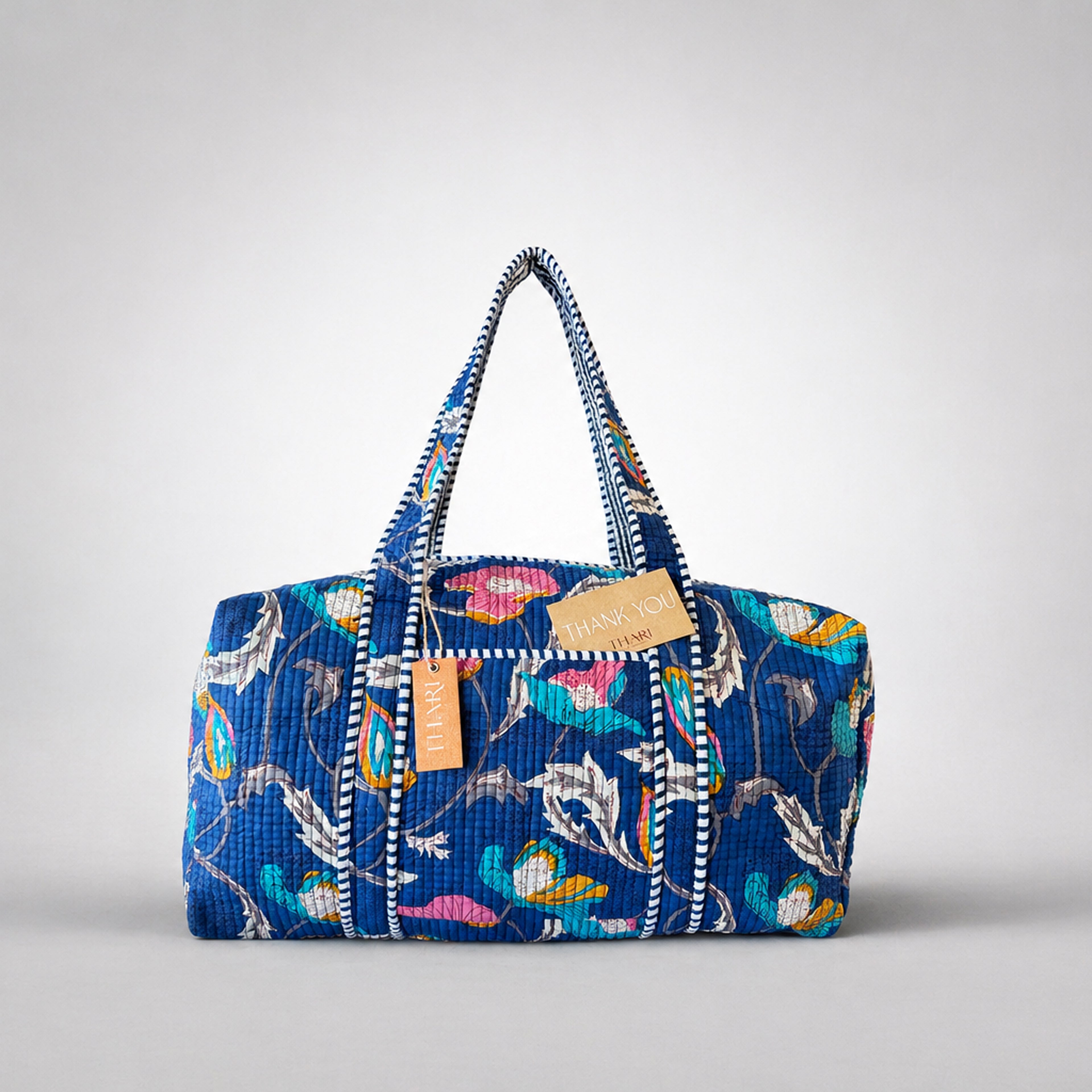 Thari Quilted Cotton Duffle Bag - Multi-Floral Print Weekender Travel Bag