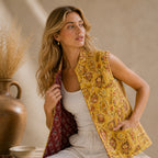 The Thari Hand-Printed Paisley & Motif Print Reversible Quilted Sleeveless Jacket