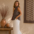 The Thari Hand-Printed Flower & Paisley Print Reversible Quilted Sleeveless Jacket