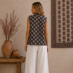 The Thari Hand-Printed Flower & Paisley Print Reversible Quilted Sleeveless Jacket