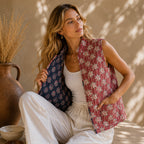 The Thari Hand-Printed Flower & Paisley Print Reversible Quilted Sleeveless Jacket