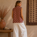 The Thari Hand-Printed Flower & Paisley Print Reversible Quilted Sleeveless Jacket