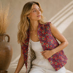 The Thari Hand-Printed Garden & Motif Print Reversible Quilted Sleeveless Jacket