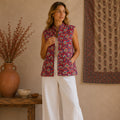 The Thari Hand-Printed Garden & Motif Print Reversible Quilted Sleeveless Jacket