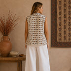 The Thari Hand-Printed Camel & Illusion Print Reversible Quilted Sleeveless Jacket