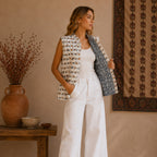 The Thari Hand-Printed Camel & Illusion Print Reversible Quilted Sleeveless Jacket