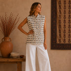 The Thari Hand-Printed Camel & Illusion Print Reversible Quilted Sleeveless Jacket