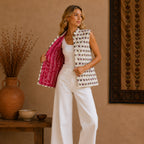 The Thari Hand-Printed Camel & Illusion Print Reversible Quilted Sleeveless Jacket