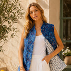 The Thari Hand-Printed Garden & Elephant Print Reversible Quilted Sleeveless Jacket