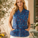 The Thari Hand-Printed Garden & Elephant Print Reversible Quilted Sleeveless Jacket