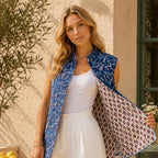 The Thari Hand-Printed Leafy Paisley & Motif Print Reversible Quilted Sleeveless Jacket