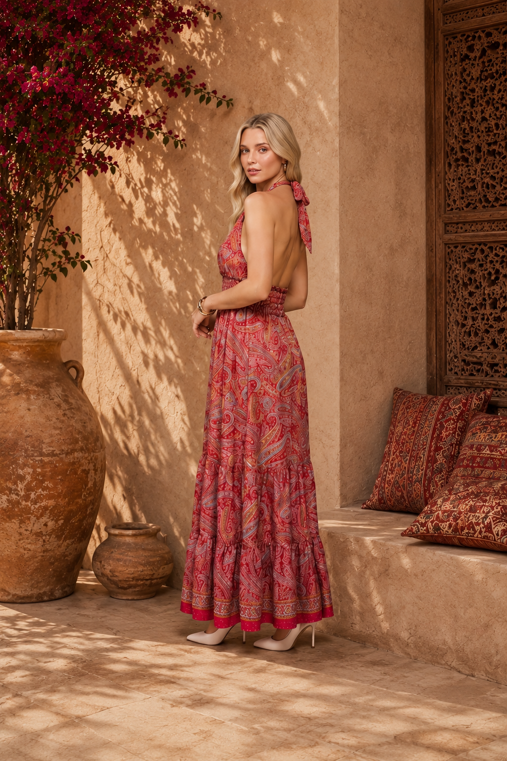 The Thari Paisley Print Silk Halter Dress