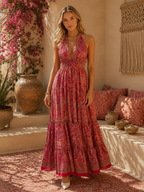 The Thari Paisley Print Silk Halter Dress