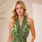The Thari Floral Print Silk Halter Dress