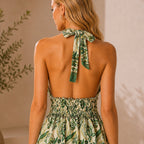 The Thari Floral Print Silk Halter Dress