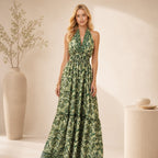 The Thari Floral Print Silk Halter Dress
