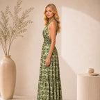 The Thari Floral Print Silk Halter Dress