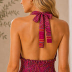 The Thari Paisley Print Silk Halter Dress