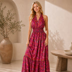 The Thari Paisley Print Silk Halter Dress