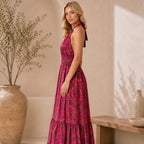 The Thari Paisley Print Silk Halter Dress