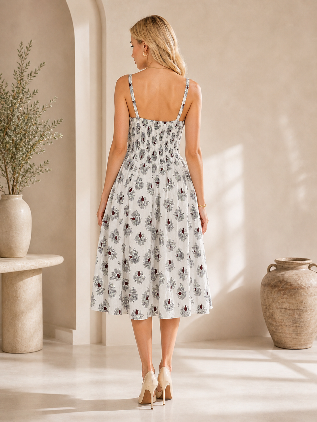 Thari Hand Printed Cotton Dress - Bohemian Print Maxi