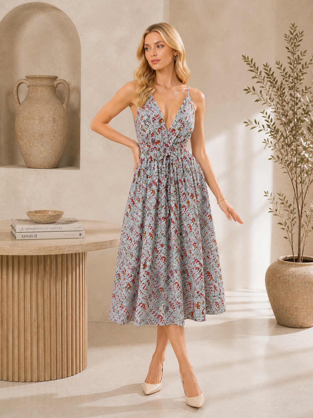 Thari Hand Printed Cotton Dress - Ancestor Print Maxi