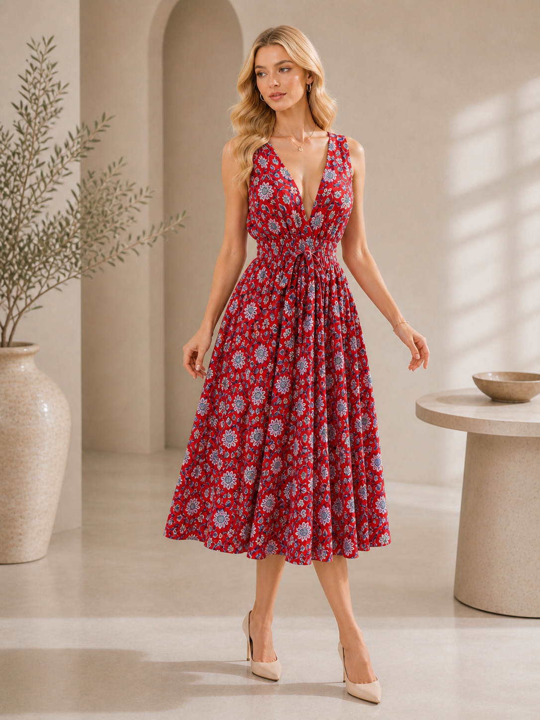 Thari Hand Printed Cotton Dress - Floral Print Maxi