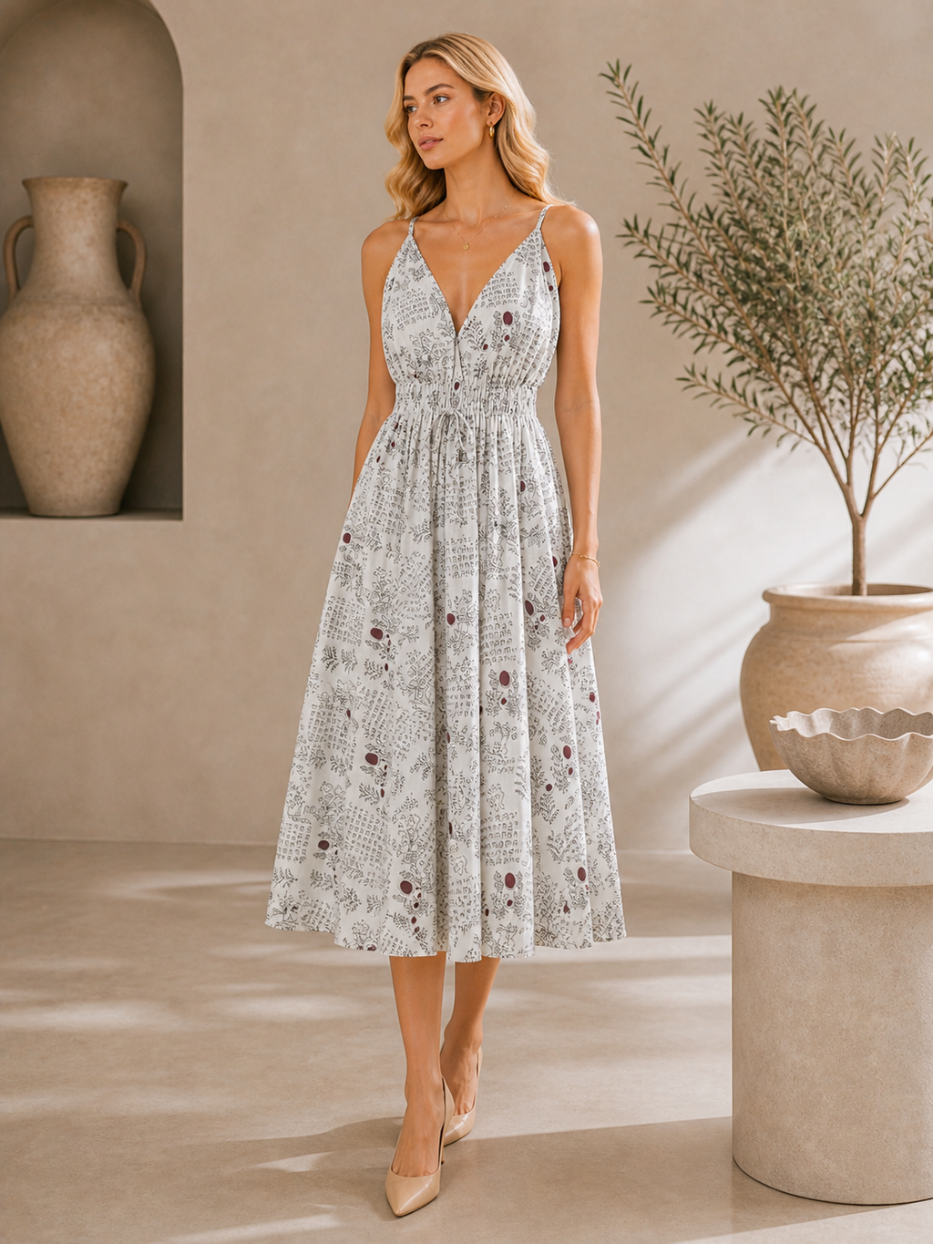 Thari Hand Printed Cotton Dress - language Print Maxi