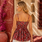 The Thari Hand-Printed Crimson Medallion Cotton Camisole