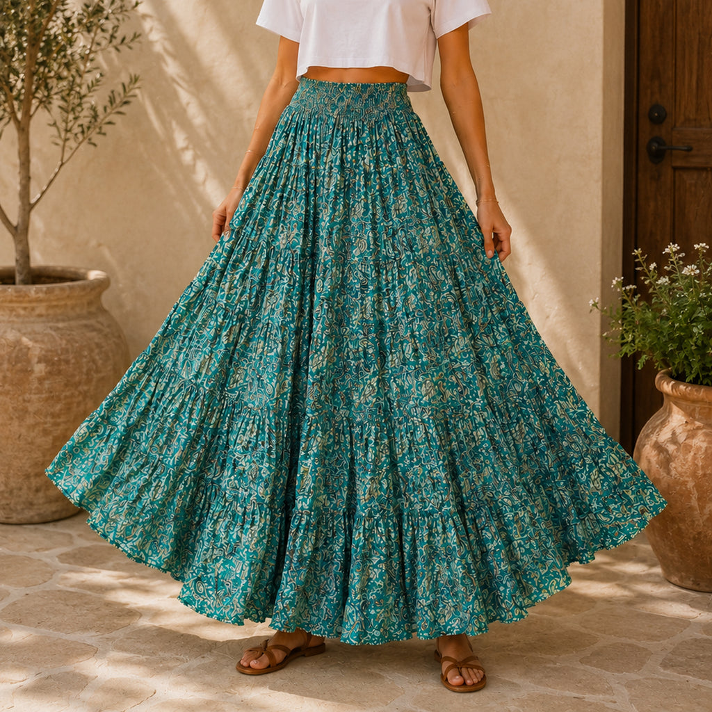 The Thari Hand-Printed Paisley Print Cotton Maxi Skirt