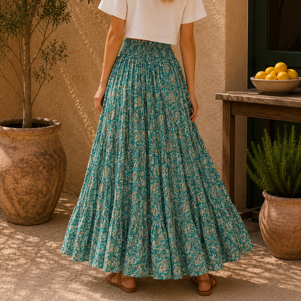 The Thari Hand-Printed Paisley Print Cotton Maxi Skirt