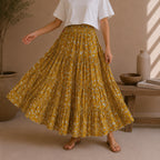 The Thari Hand-Printed leaf Print Cotton Maxi Skirt