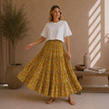 Leaf Print Cotton Maxi Skirt