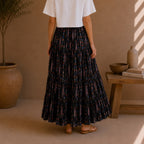 The Thari Hand-Printed Motif Print Cotton Maxi Skirt