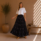 The Thari Hand-Printed Motif Print Cotton Maxi Skirt