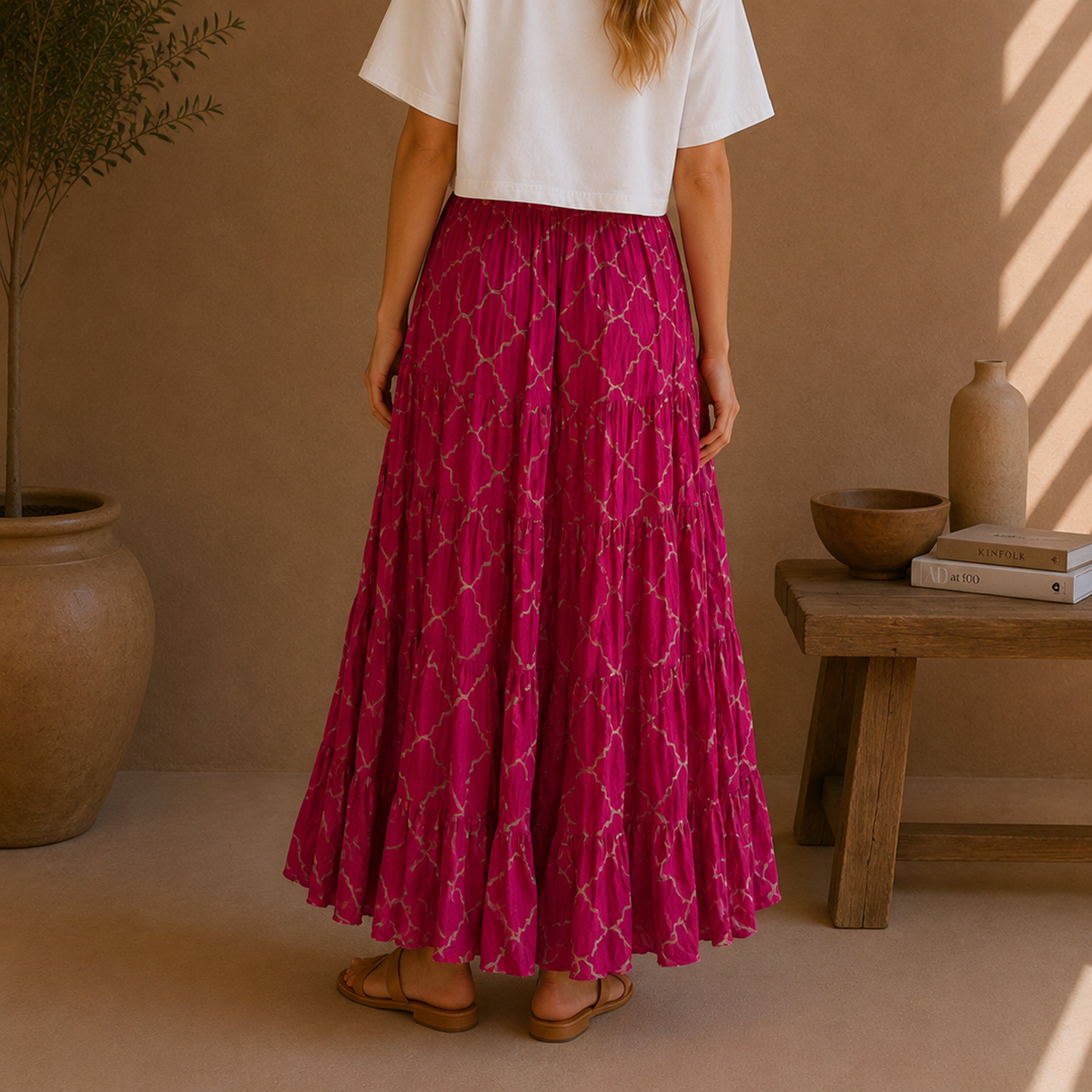 The Thari Hand-Printed Geometric Print Cotton Maxi Skirt