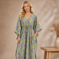 Thari Cotton Drawstring Kaftan - Lavender Meadow Print Effortless Coastal Elegance