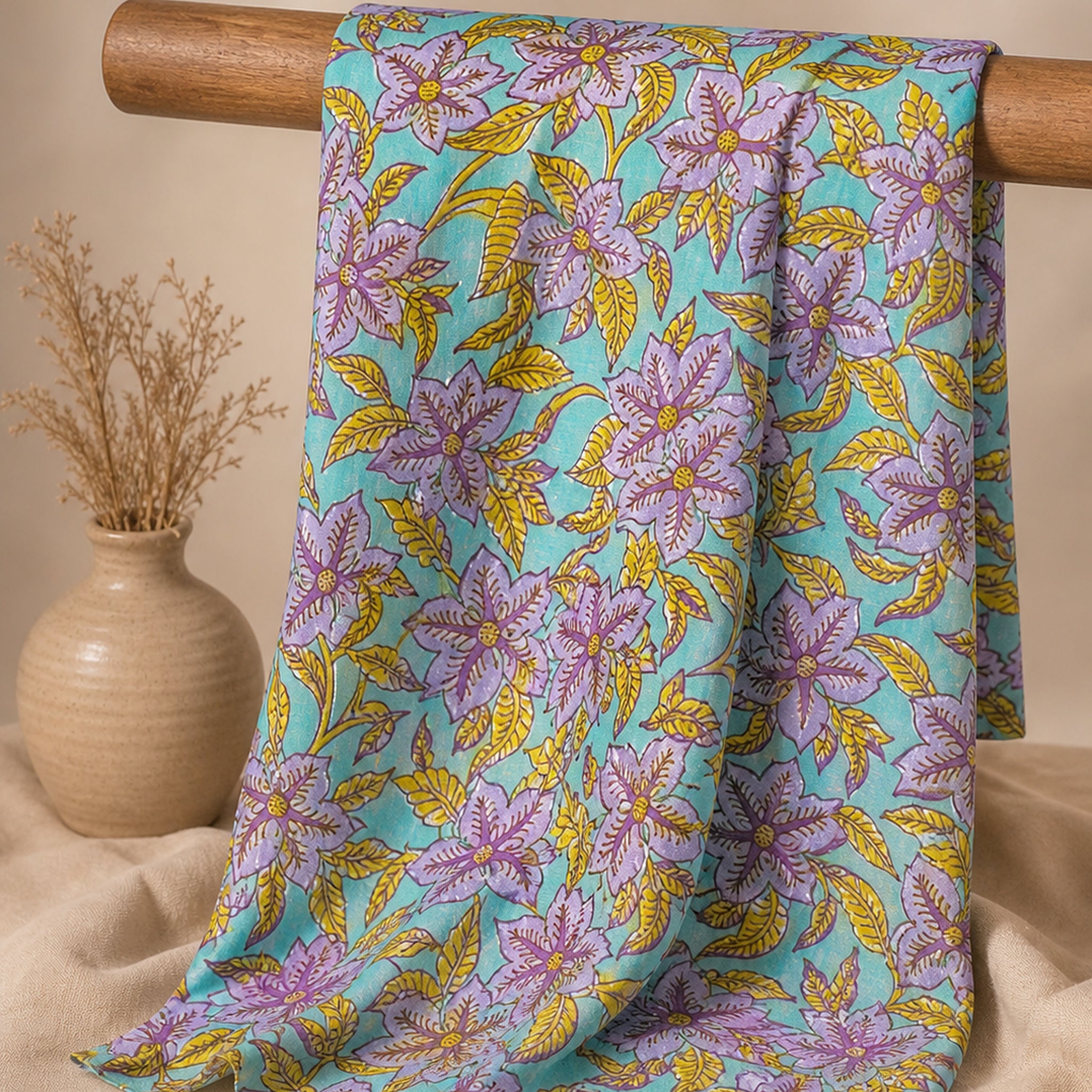 Lavender Meadow Print Effortless Coastal Elegance Kaftan