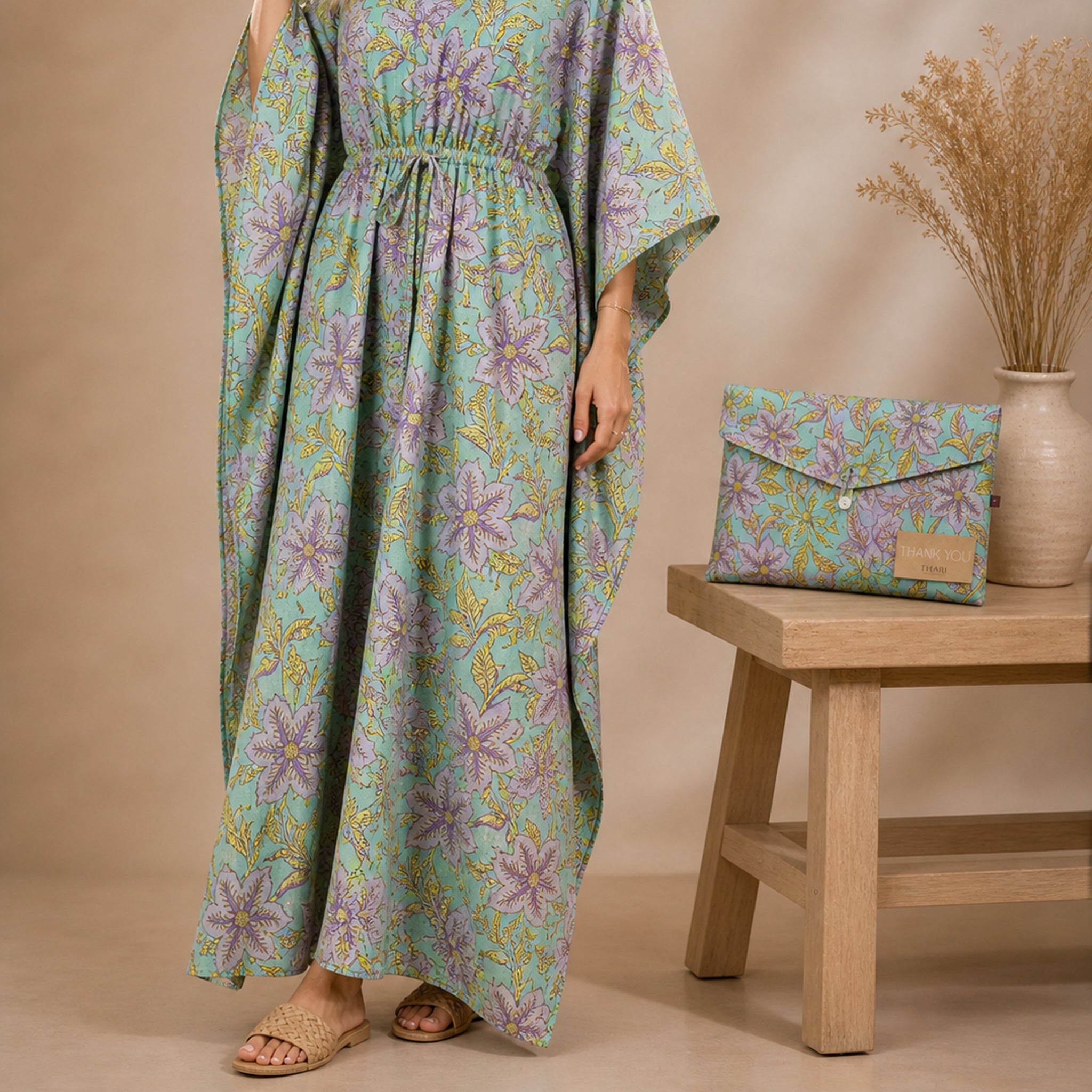 Lavender Meadow Print Effortless Coastal Elegance Kaftan